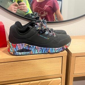 Skechers Kids' Black Sneakers with Colorful Accents